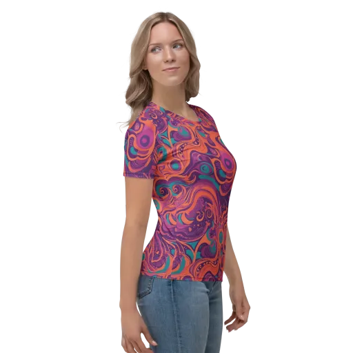 Psychedelic Paisley on a Women's Crew Neck T-Shirt