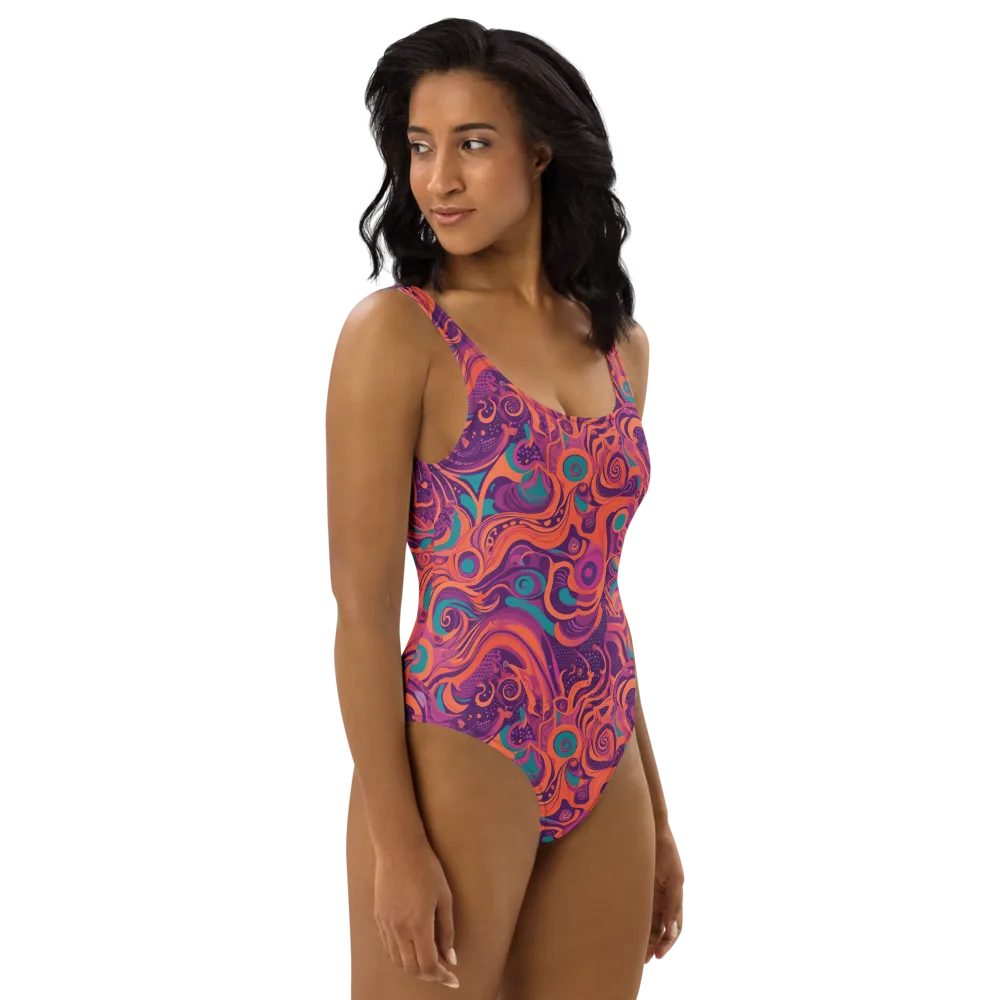 Psychedelic Paisley on One-Piece Swimsuit — Right