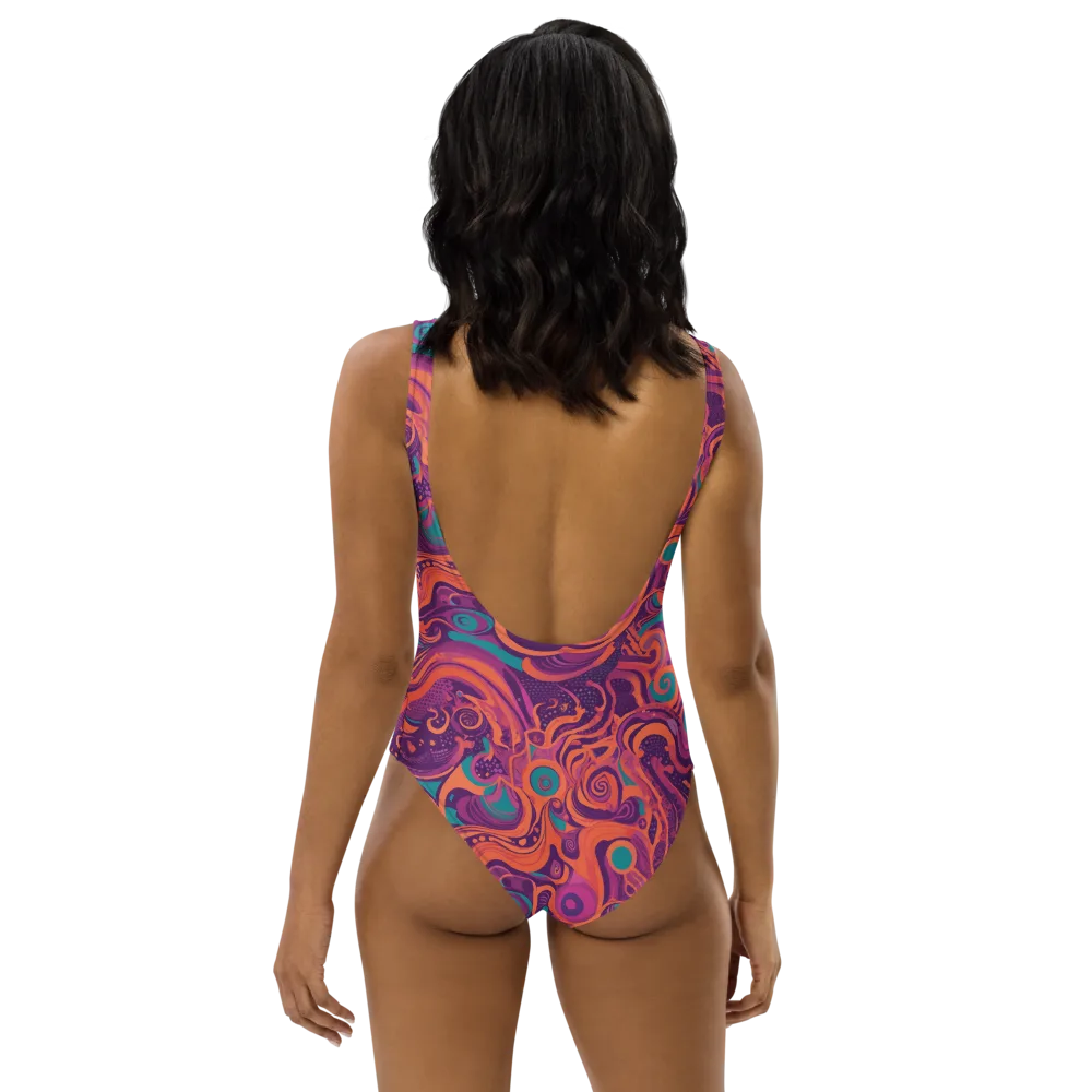 Psychedelic Paisley on One-Piece Swimsuit — Back