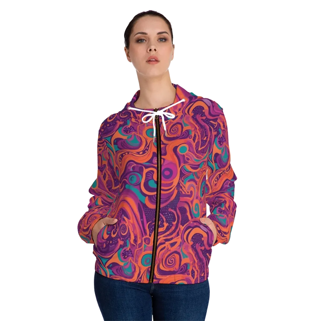 Psychedelic Paisley on Women's Full-Zip Hoodie — Front On Person