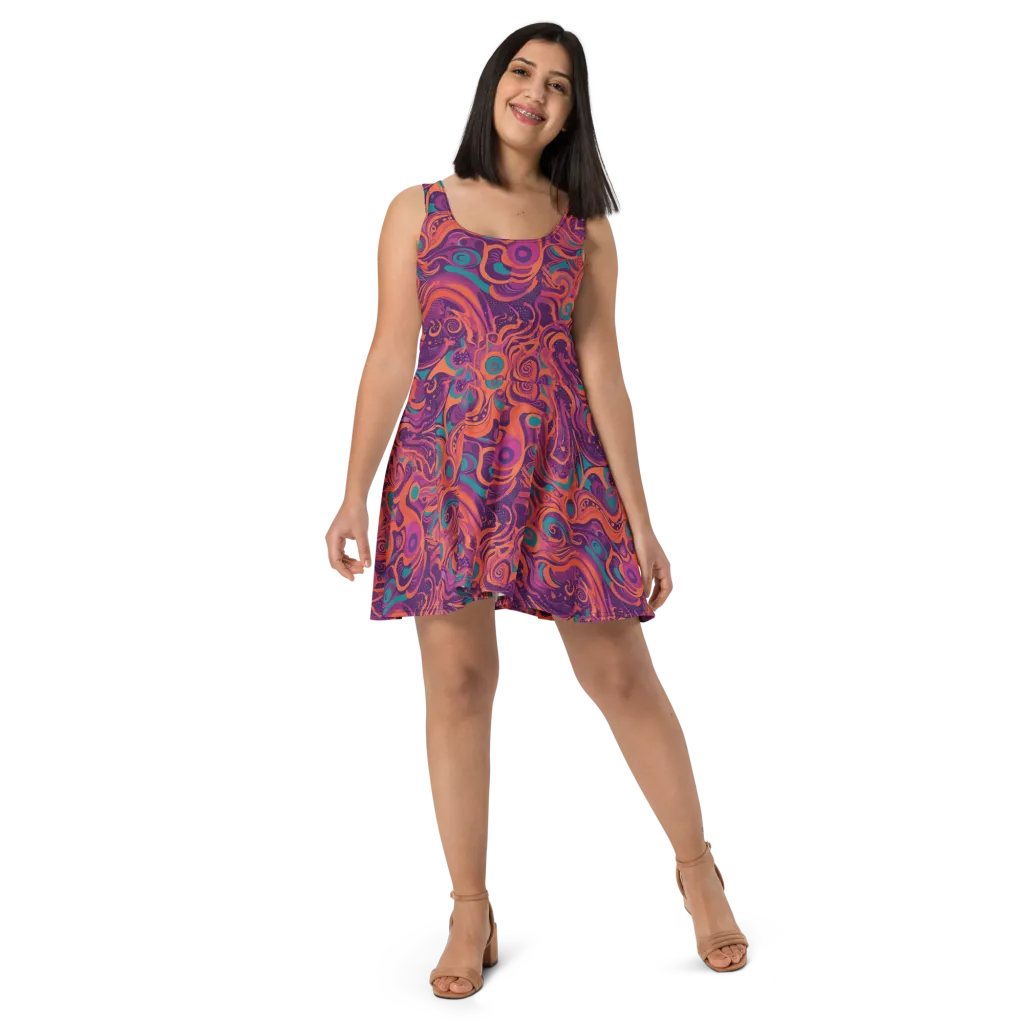 Psychedelic Paisley on Skater Dress — Front