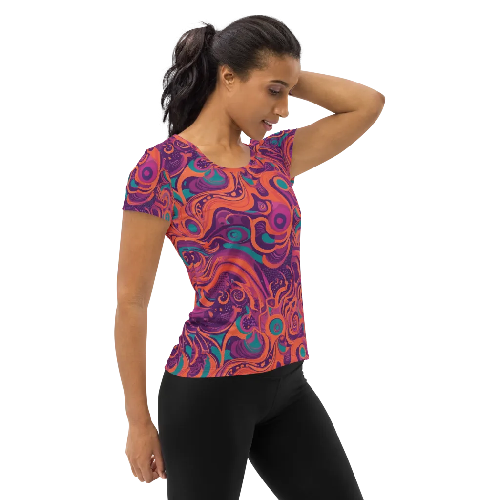 Psychedelic Paisley on Women's Athletic T-Shirt — Right