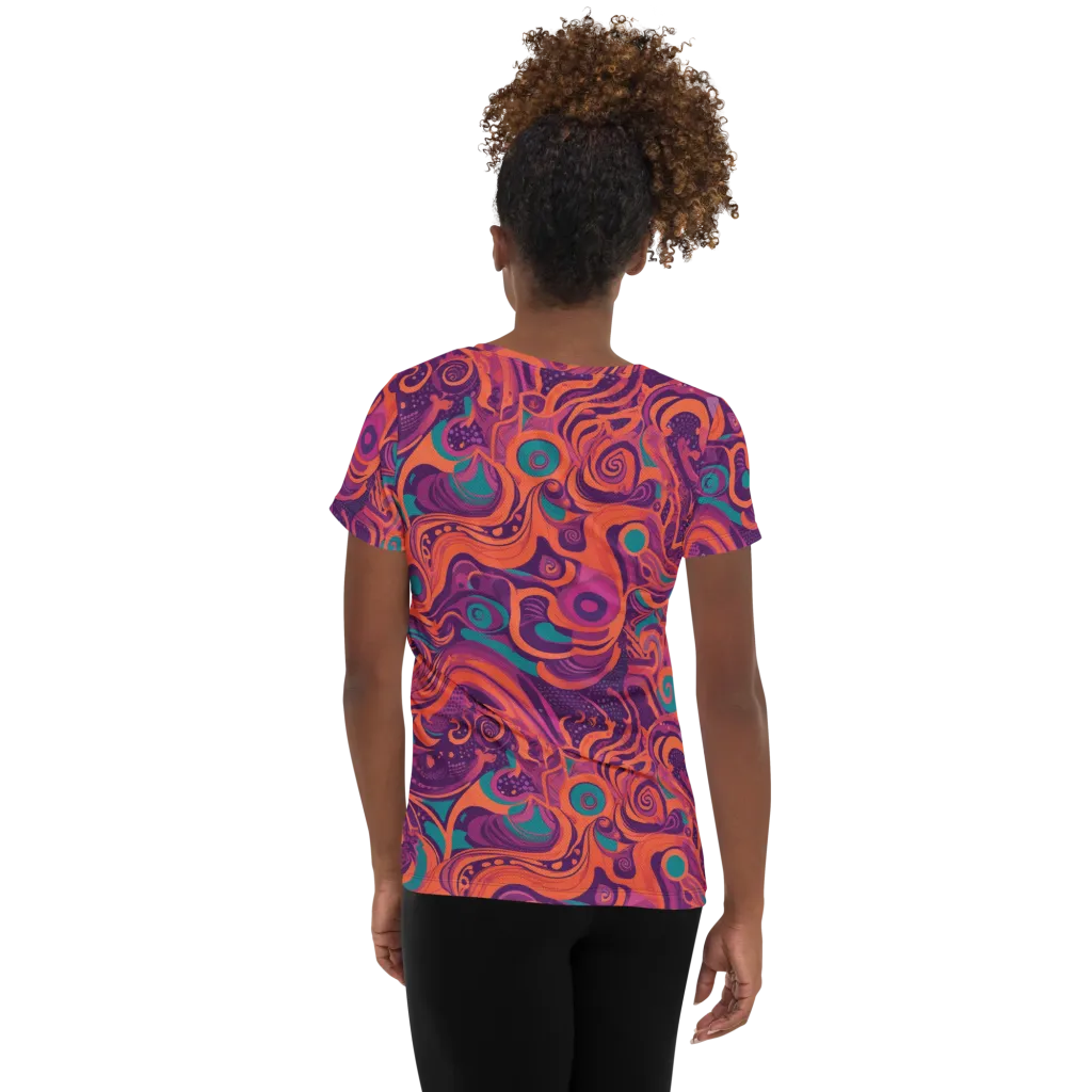 Psychedelic Paisley on Women's Athletic T-Shirt — Back