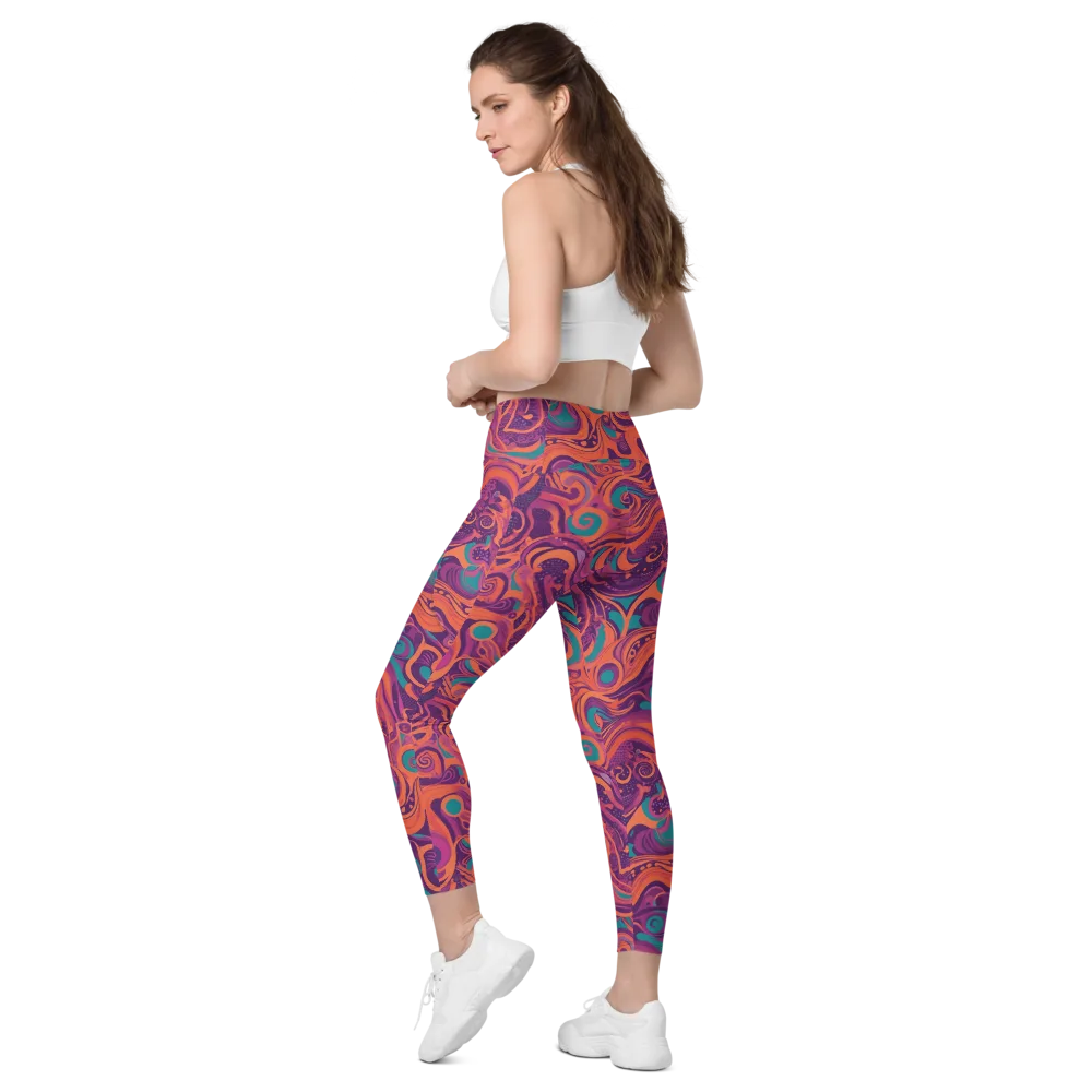 Psychedelic Paisley on Leggings with Pockets — Left Back