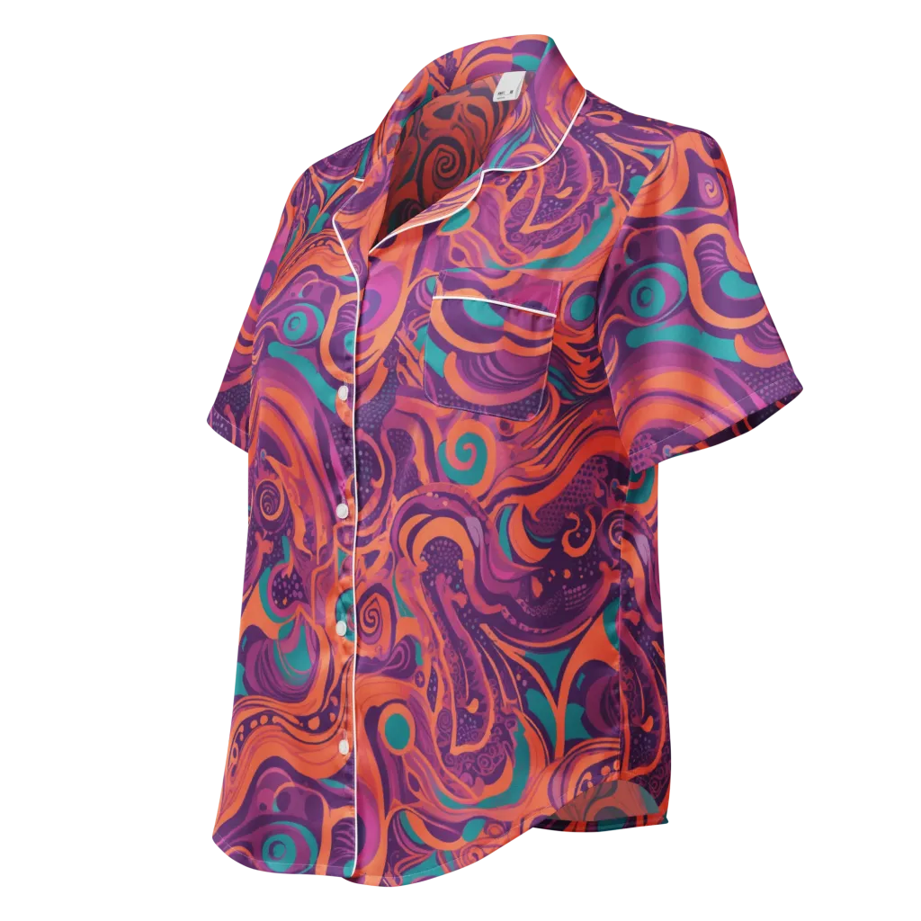 Psychedelic Paisley on Women's Short Sleeve Pajama Top — Left Front