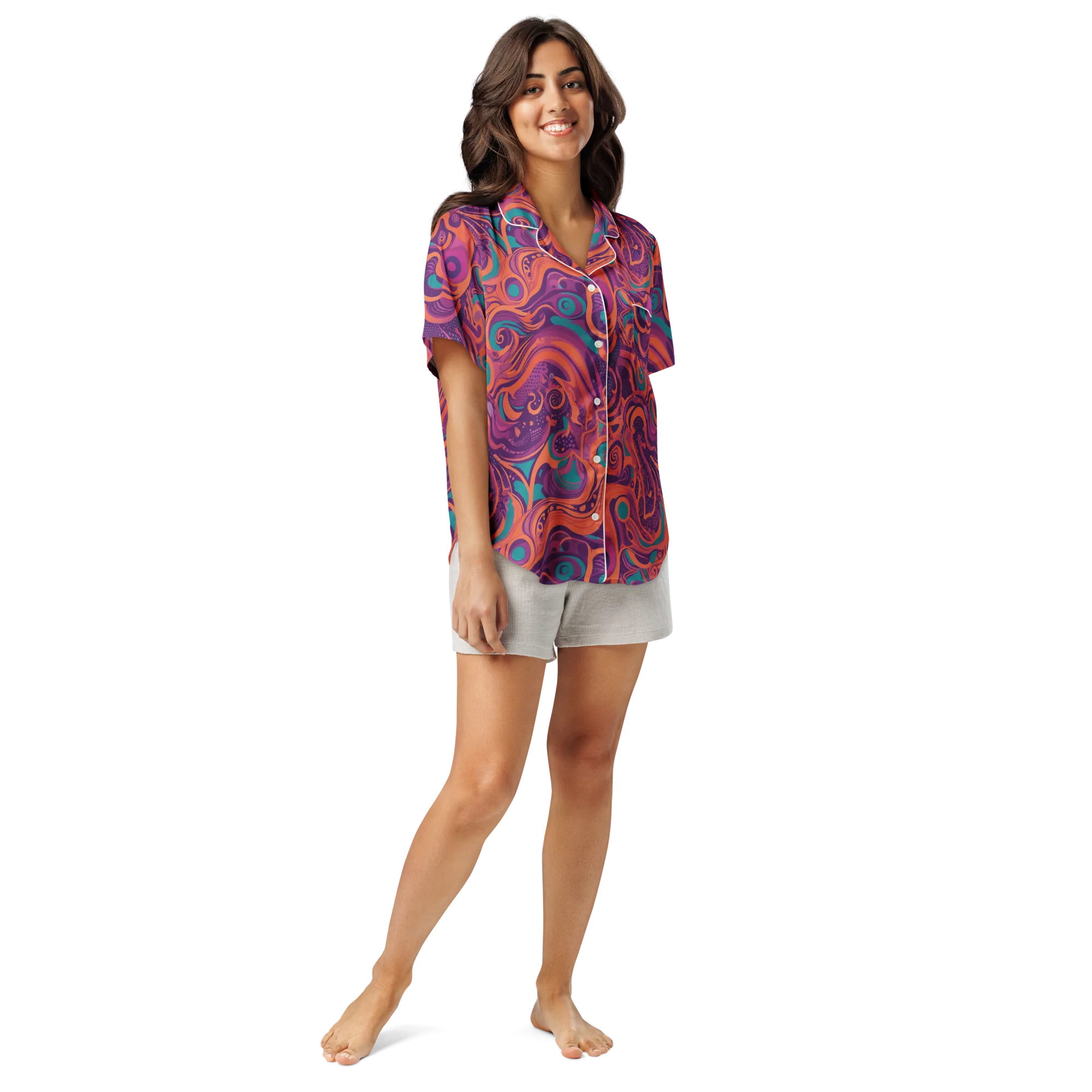 Psychedelic Paisley on Women's Short Sleeve Pajama Top — Front