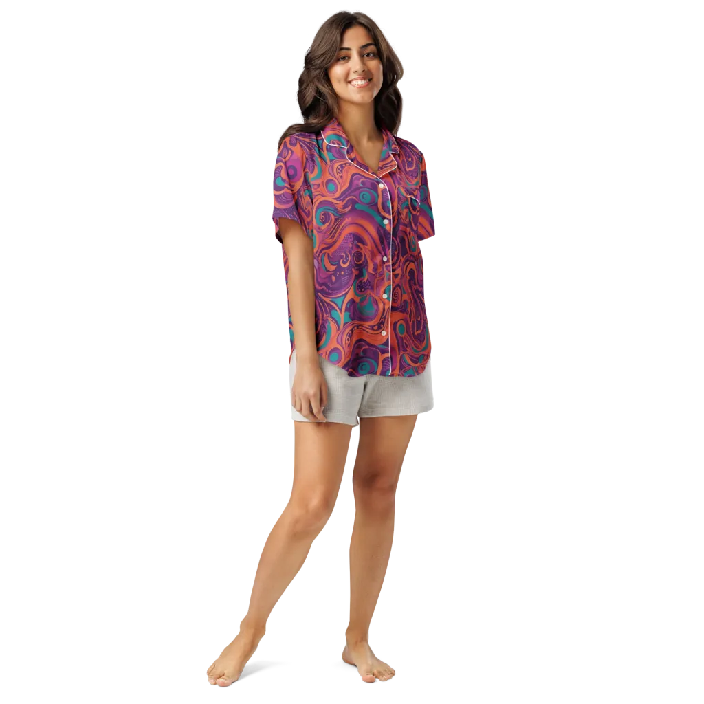 Psychedelic Paisley on Women's Short Sleeve Pajama Top — Front