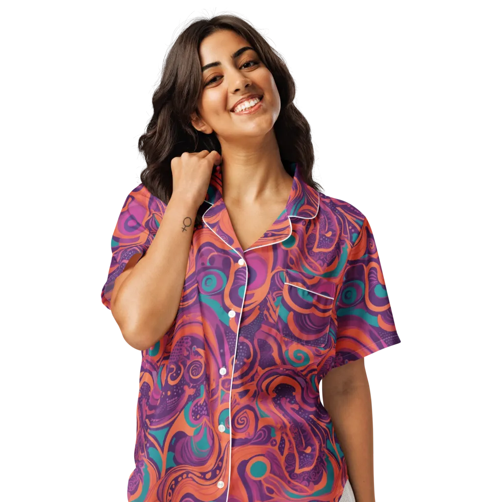 Psychedelic Paisley on Women's Short Sleeve Pajama Top — Front