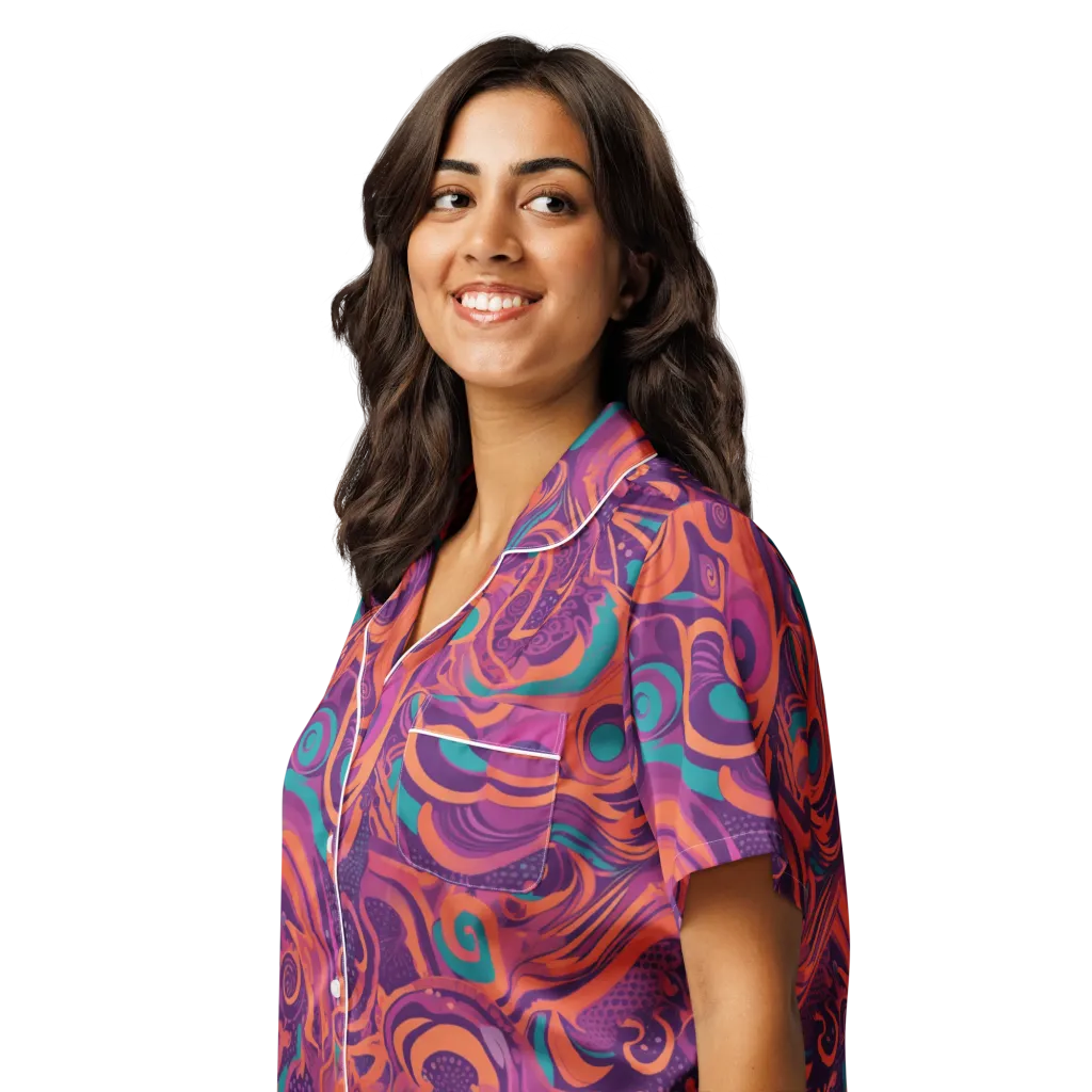 Psychedelic Paisley on Women's Short Sleeve Pajama Top — Left Front