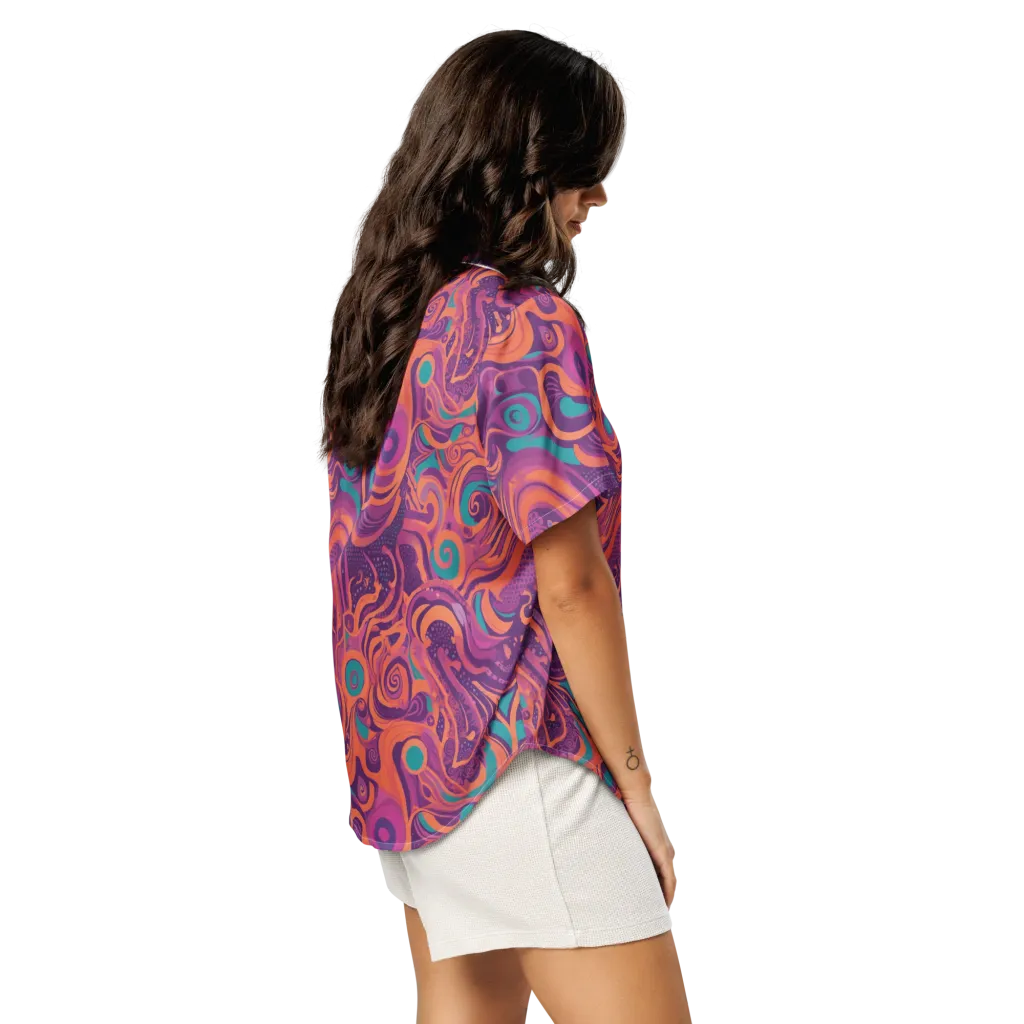 Psychedelic Paisley on Women's Short Sleeve Pajama Top — Right Back