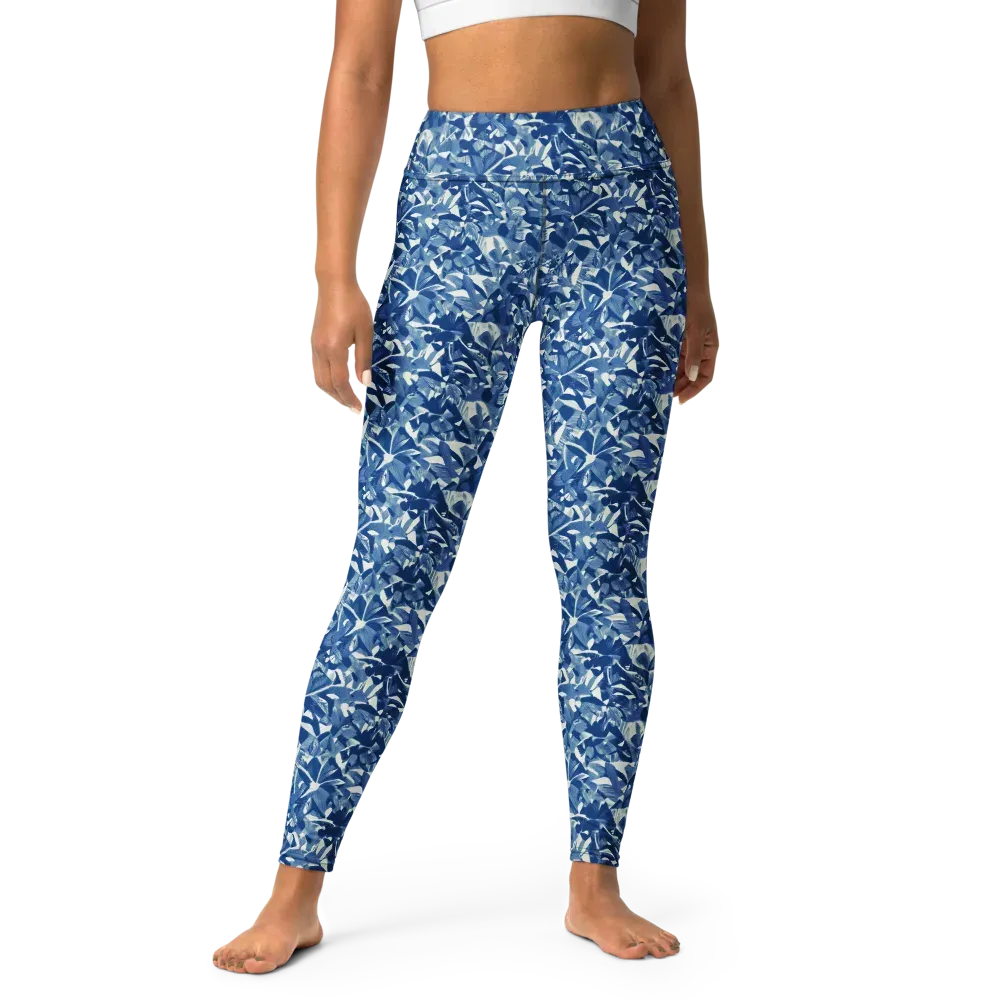 Blue Orchard on Yoga Leggings — Front
