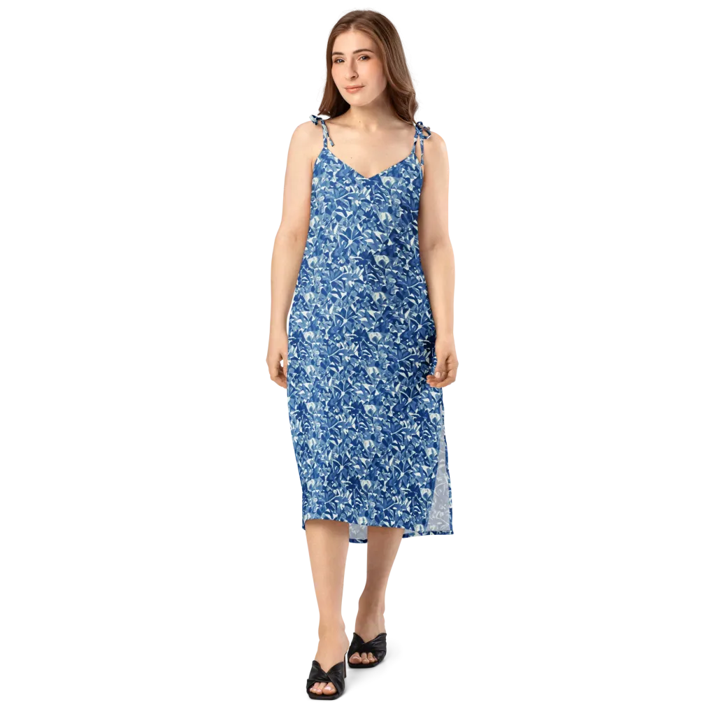 Blue Orchard on Slip Dress — Front