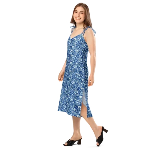 Blue Orchard on a Slip Dress