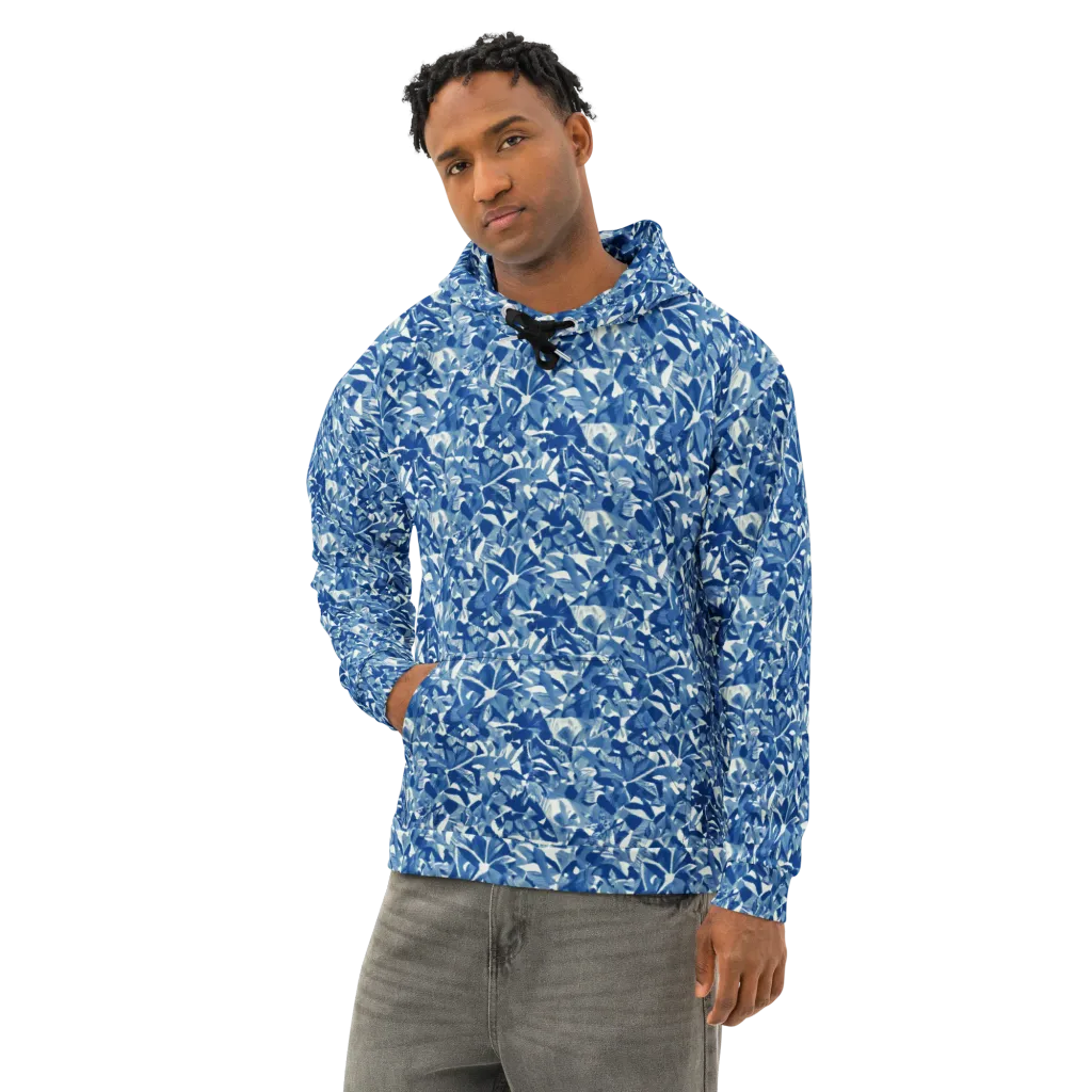Blue Orchard on Cotton Hoodie — Left Front