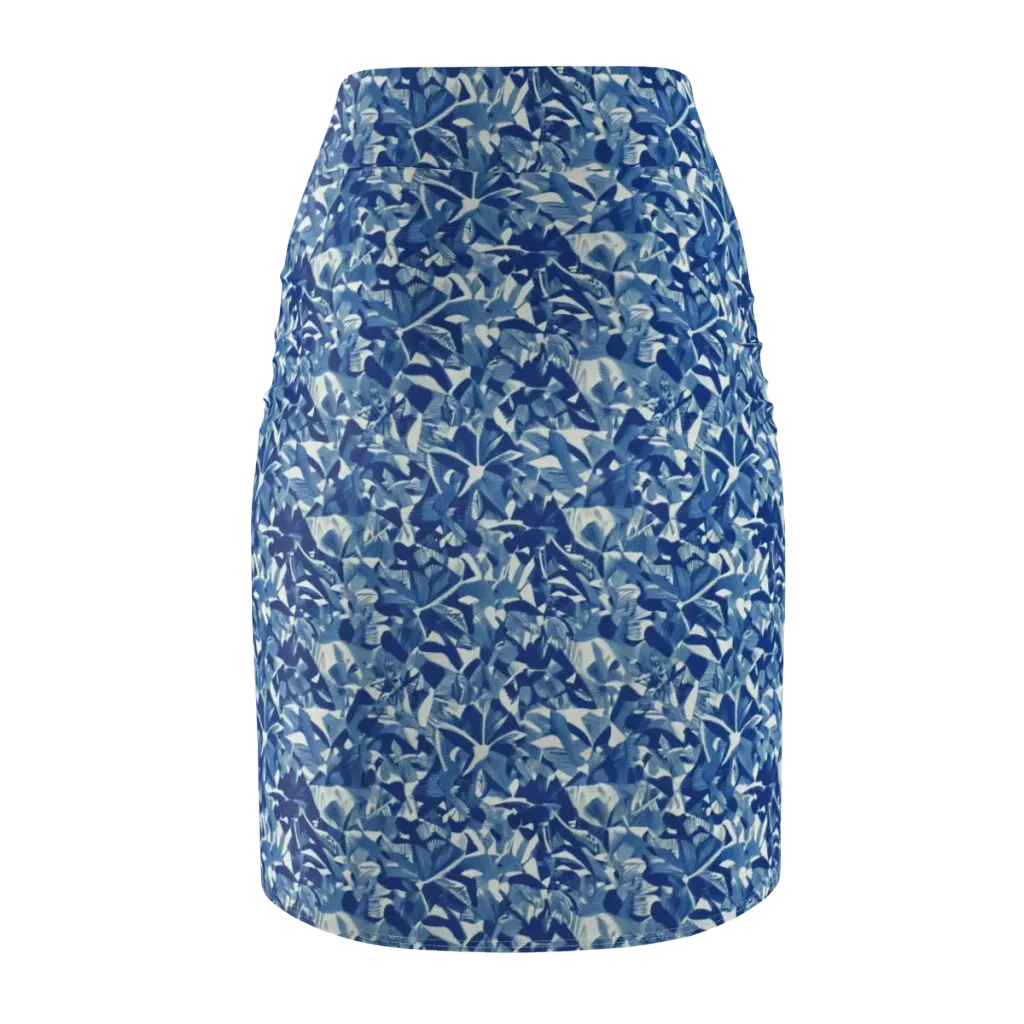 Blue Orchard on Pencil Skirt — Back