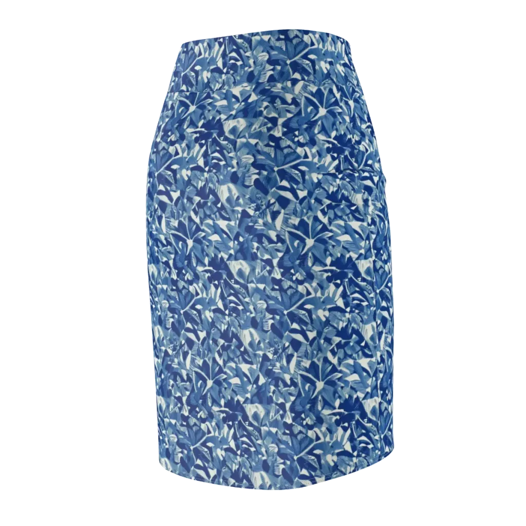 Blue Orchard on Pencil Skirt — Back Side