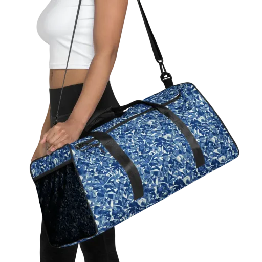 Blue Orchard on a Duffle Bag