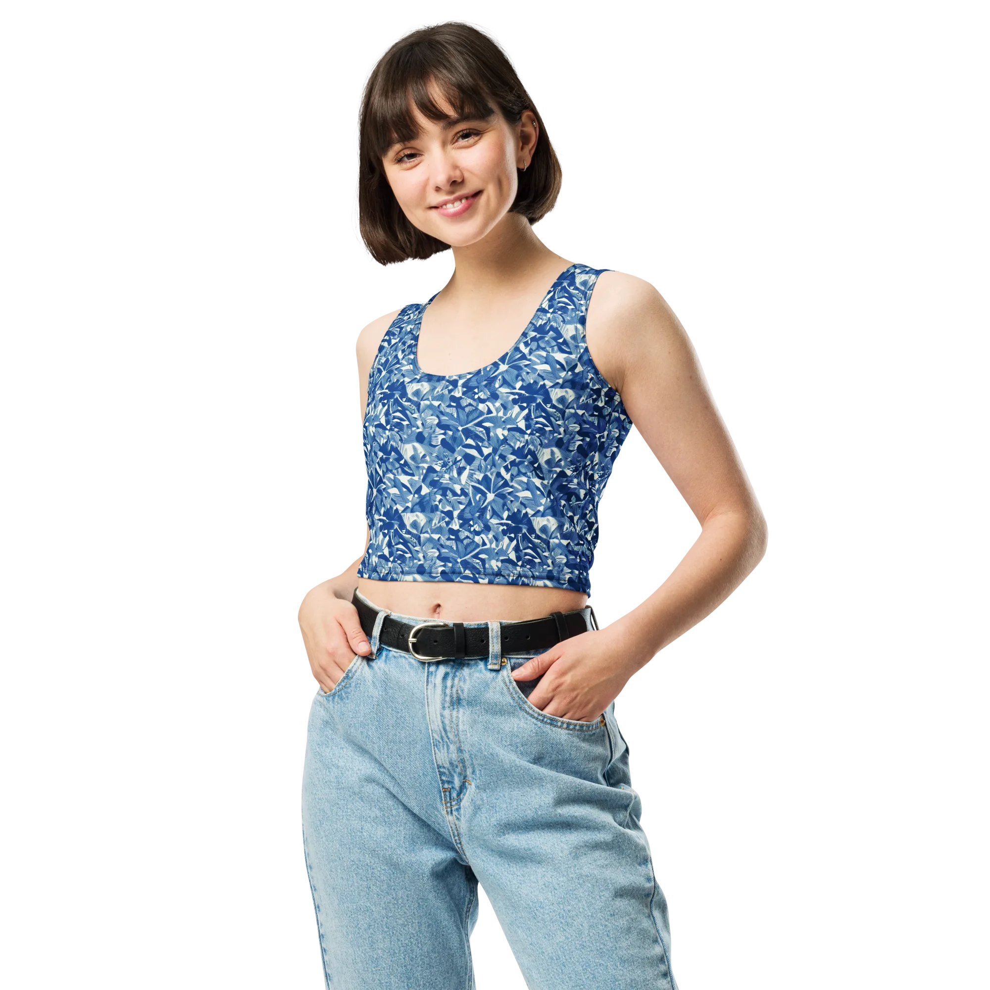 Blue Orchard on Crop Top — Front