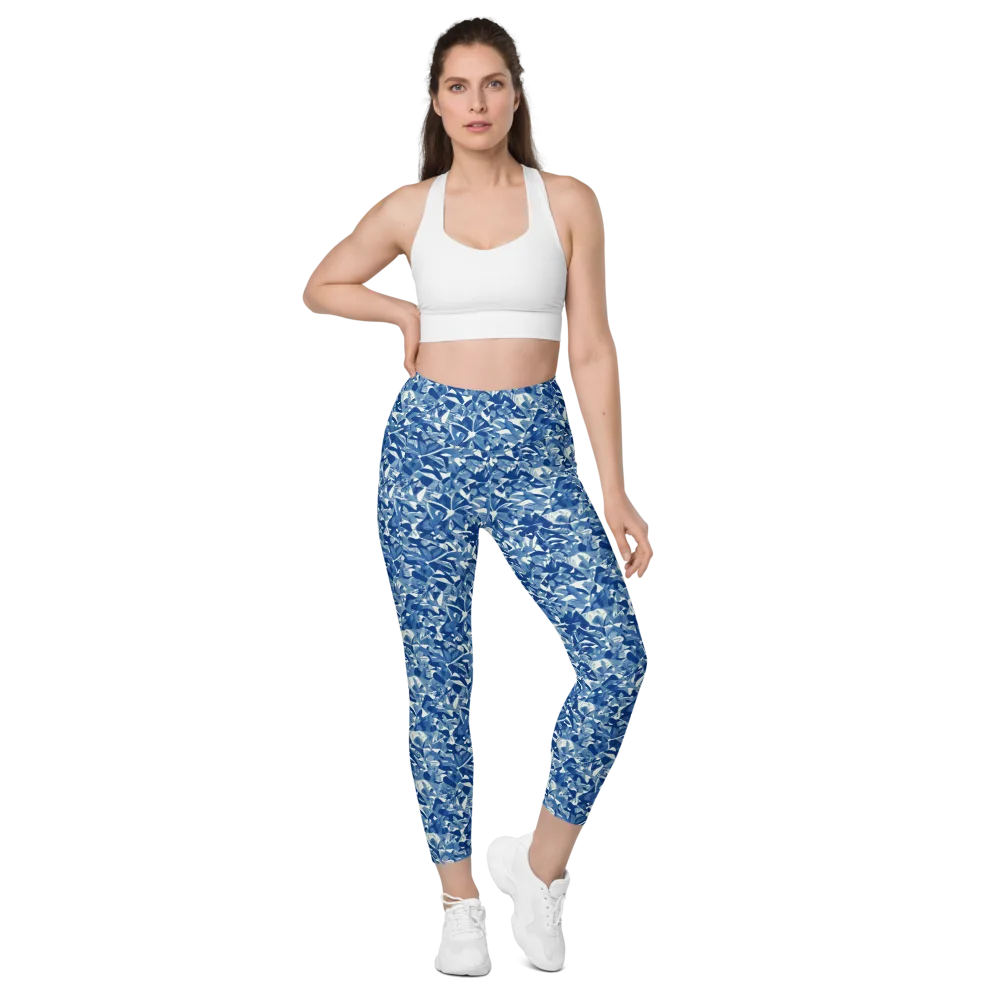 Blue Orchard on Leggings with Pockets — Front