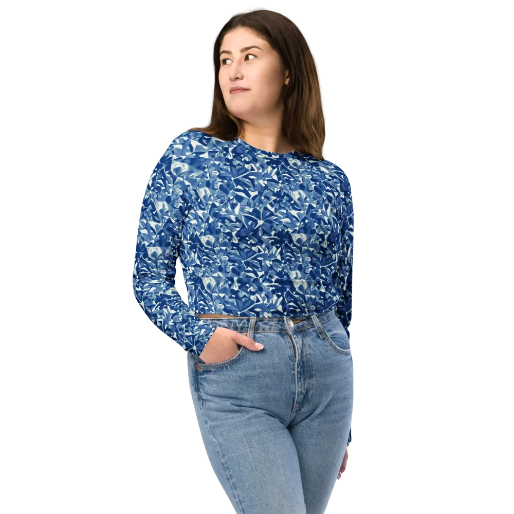 Blue Orchard on Long Sleeve Crop Top — Front