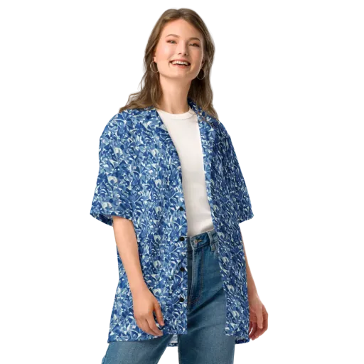 Blue Orchard on a Button Shirt