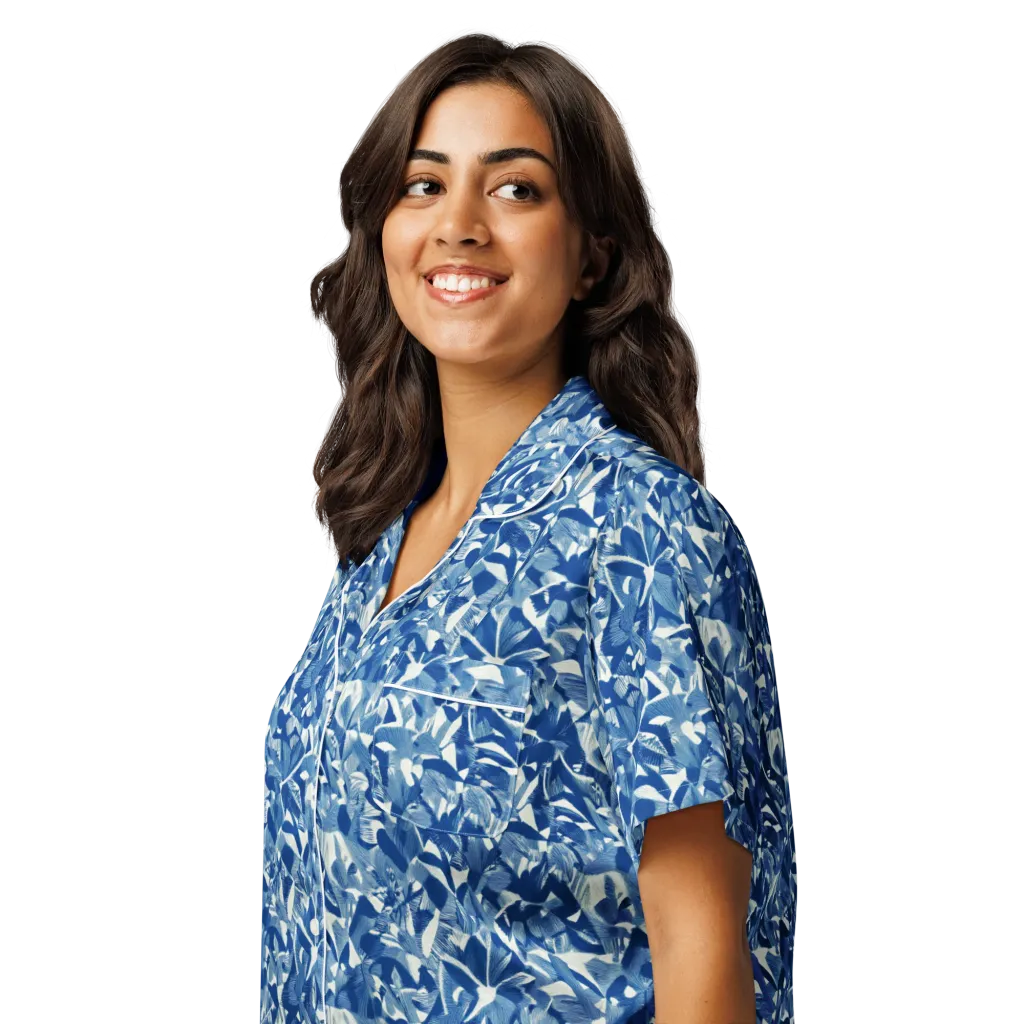 Blue Orchard on Women's Short Sleeve Pajama Top — Left Front