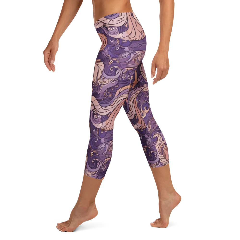 Amethyst Plume on Capri Leggings — Left