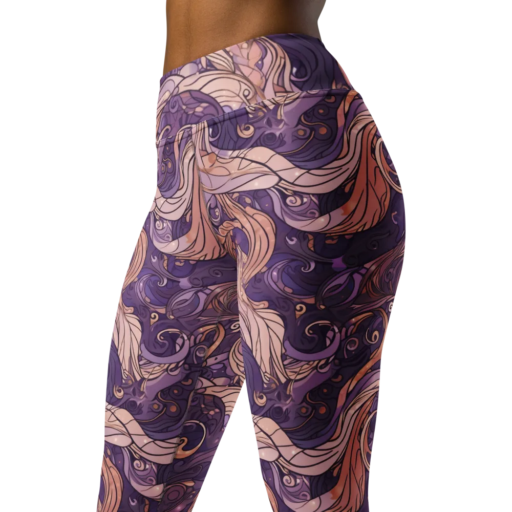 Amethyst Plume on Yoga Leggings — Left Front