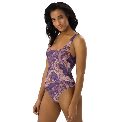 Amethyst Plume on a One-Piece Swimsuit
