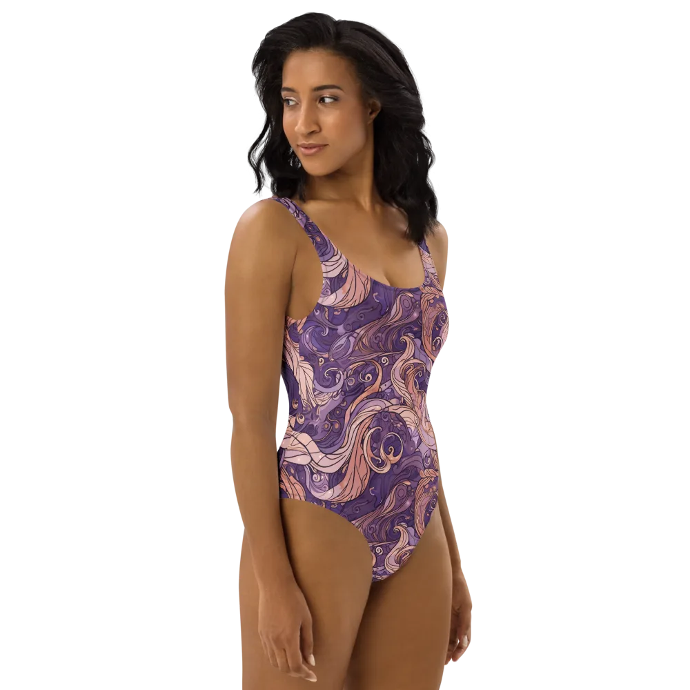 Amethyst Plume on One-Piece Swimsuit — Right