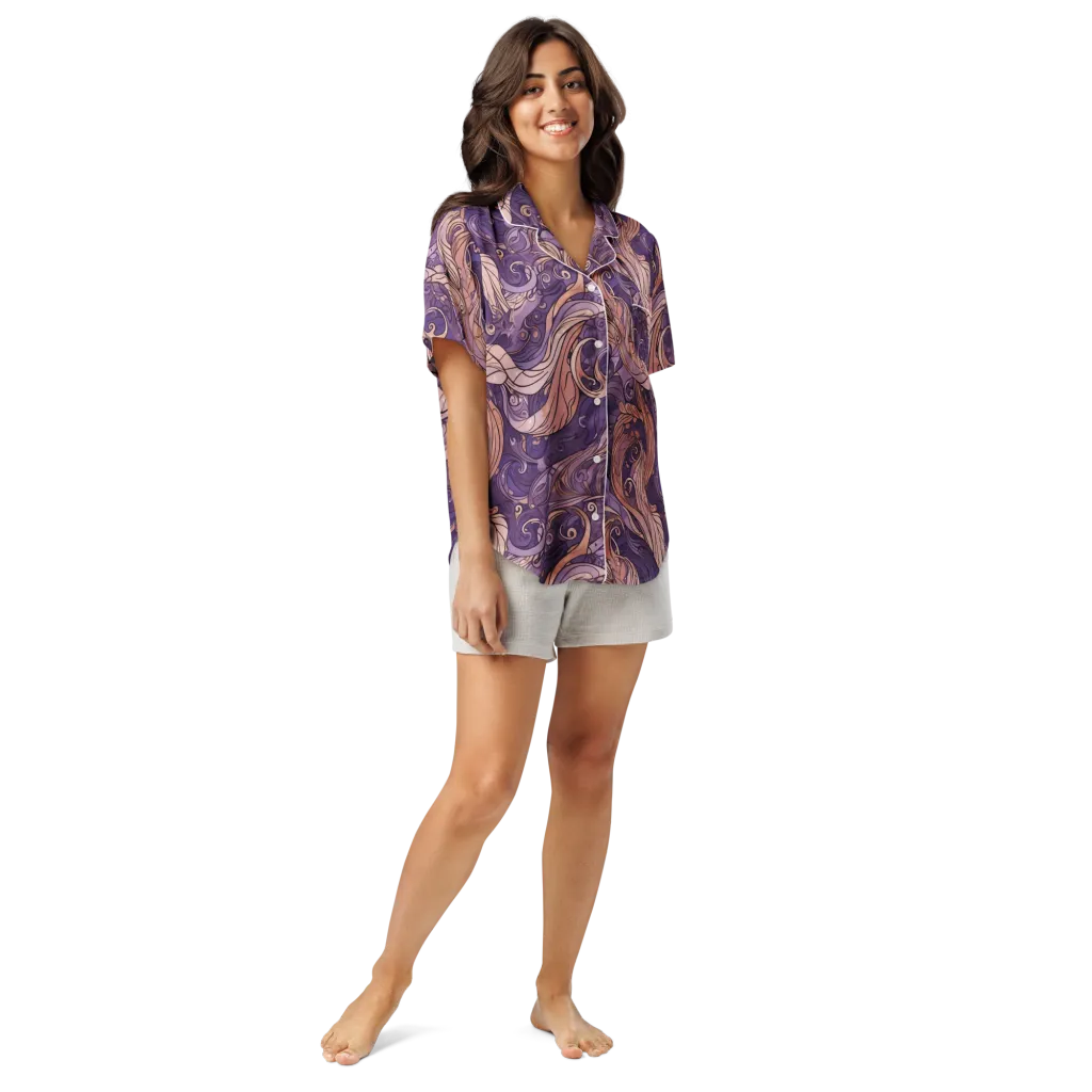 Amethyst Plume on Women's Short Sleeve Pajama Top — Front