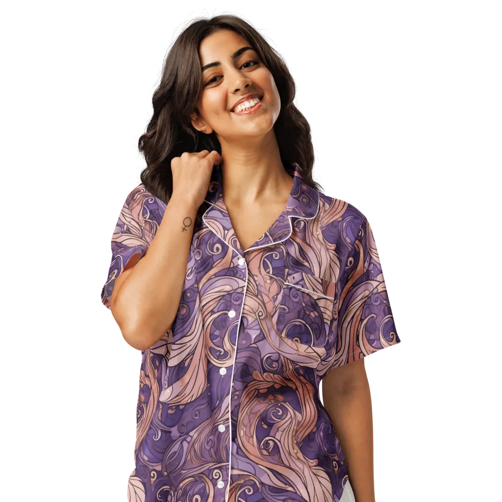 Amethyst Plume on Women's Short Sleeve Pajama Top — Front