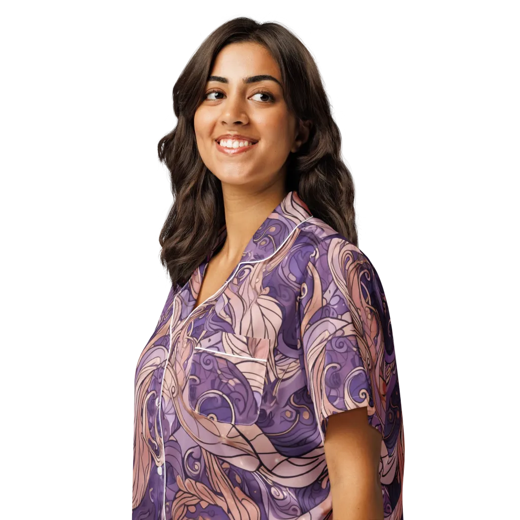 Amethyst Plume on Women's Short Sleeve Pajama Top — Left Front