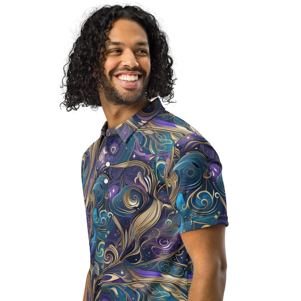 Moonlit Filigree on Men's Slim Fit Polo Shirt — Left Front