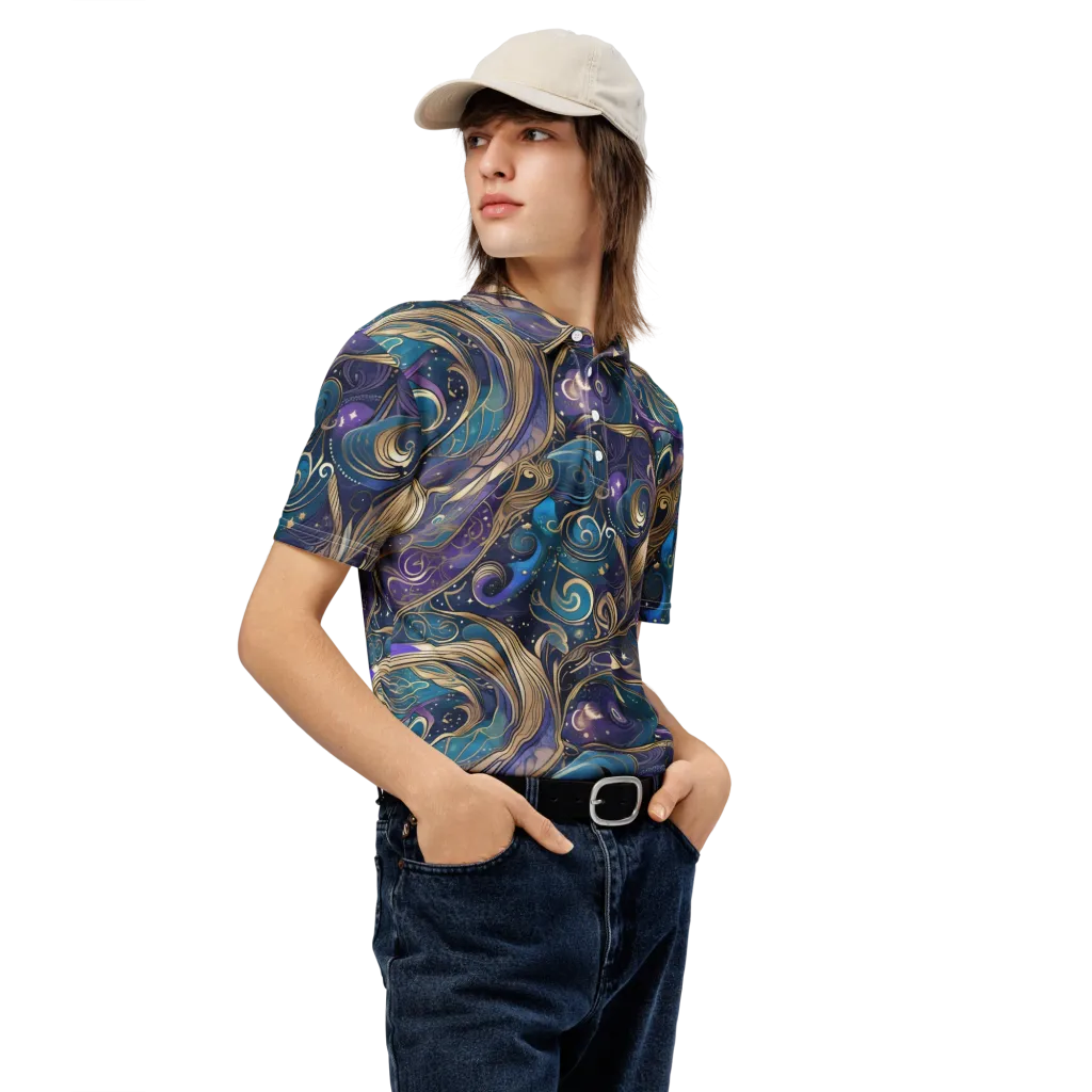 Moonlit Filigree on Men's Slim Fit Polo Shirt — Right Front