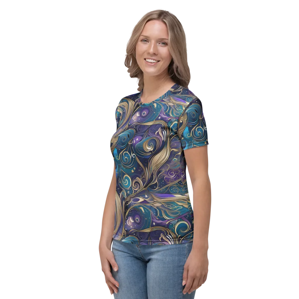 Moonlit Filigree on Women's Crew Neck T-Shirt — Left