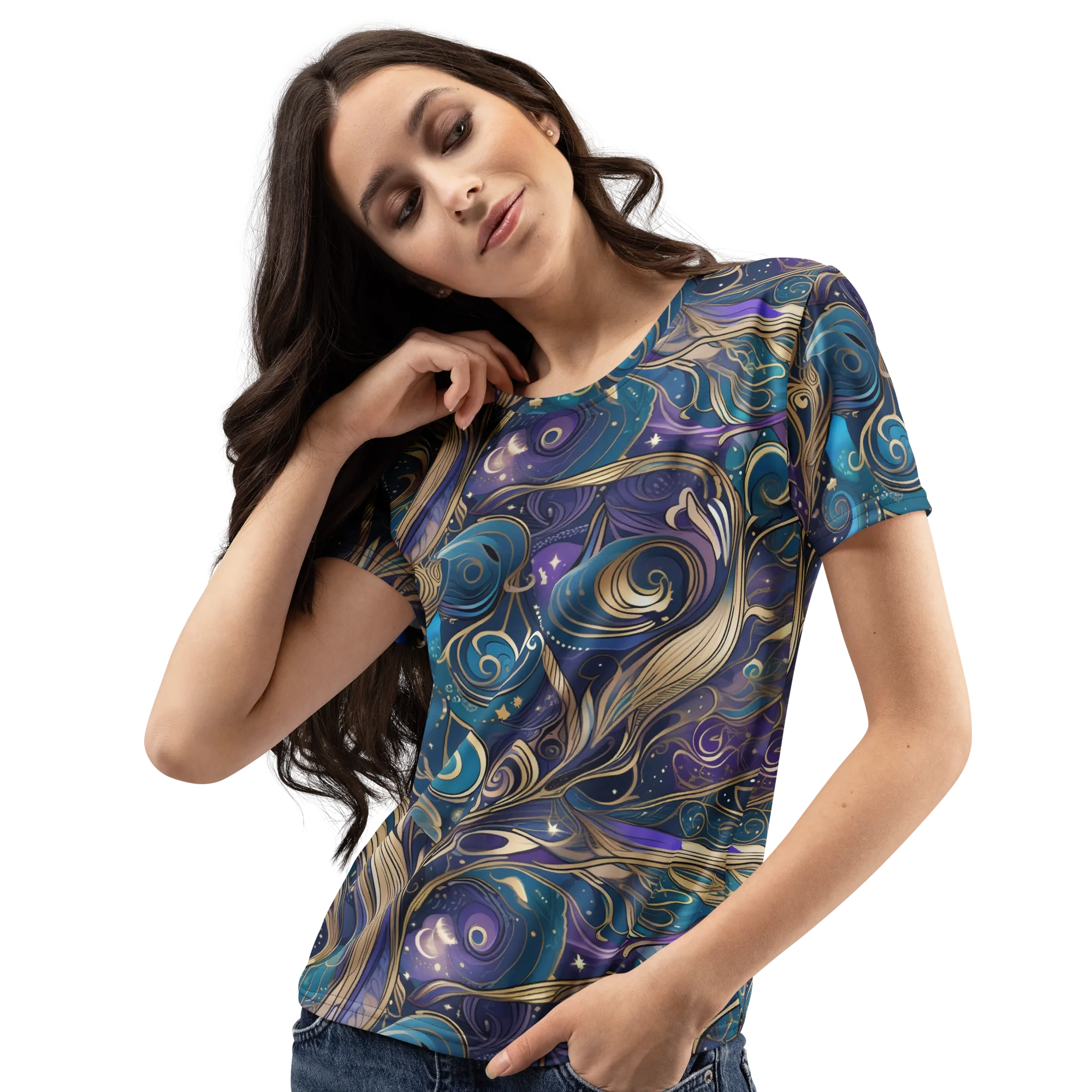 Moonlit Filigree on Women's Crew Neck T-Shirt — Left Front