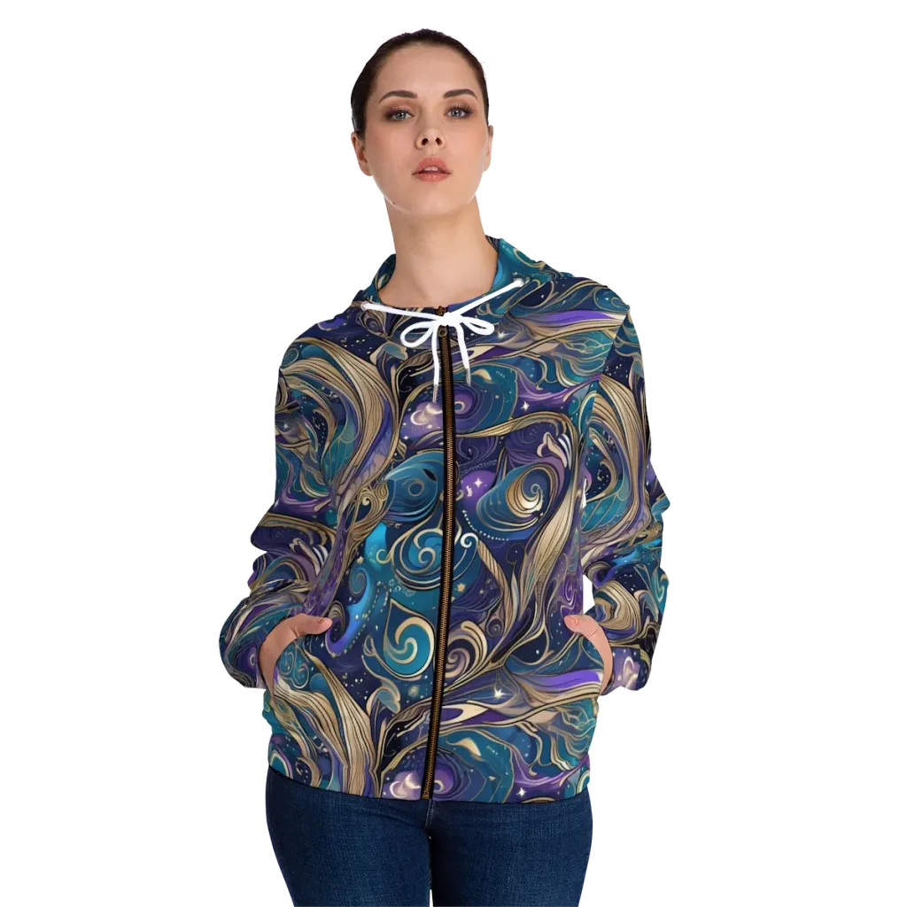 Moonlit Filigree on Women's Full-Zip Hoodie — Front On Person