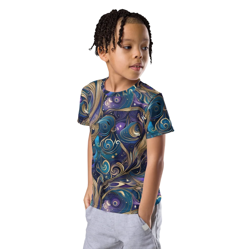 Moonlit Filigree on Kids Crew Neck T-Shirt — Left Front
