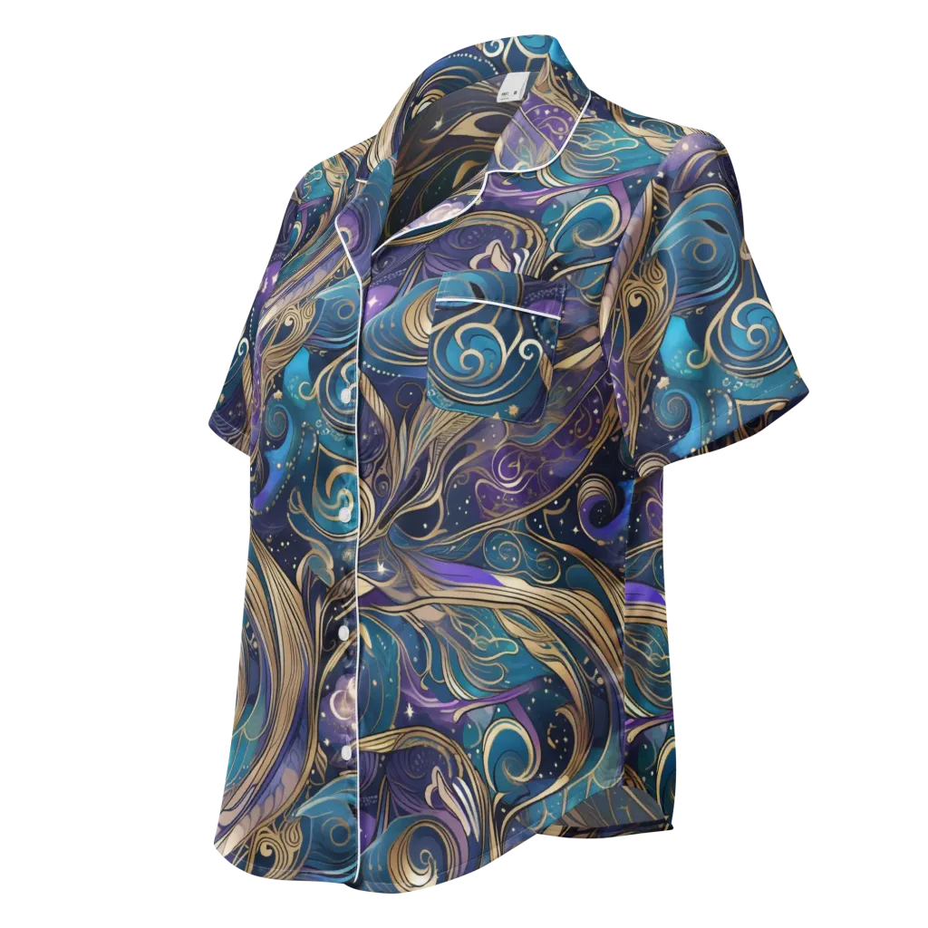 Moonlit Filigree on Women's Short Sleeve Pajama Top — Left Front