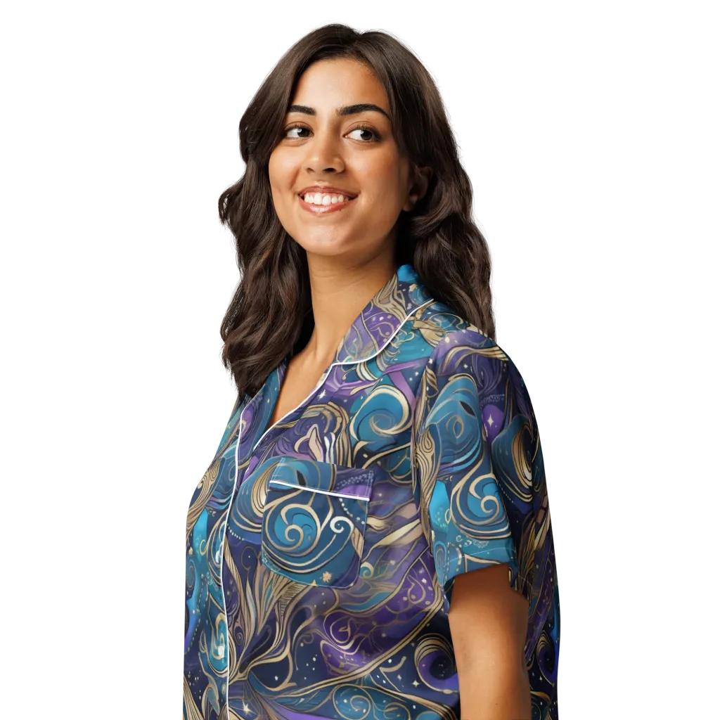 Moonlit Filigree on Women's Short Sleeve Pajama Top — Left Front