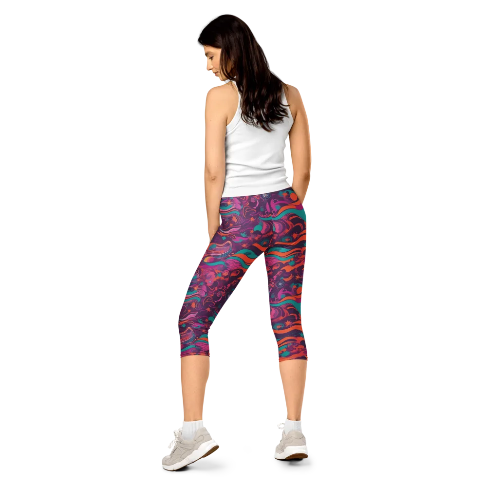 Ember And Turquoise on Capri Leggings — Back