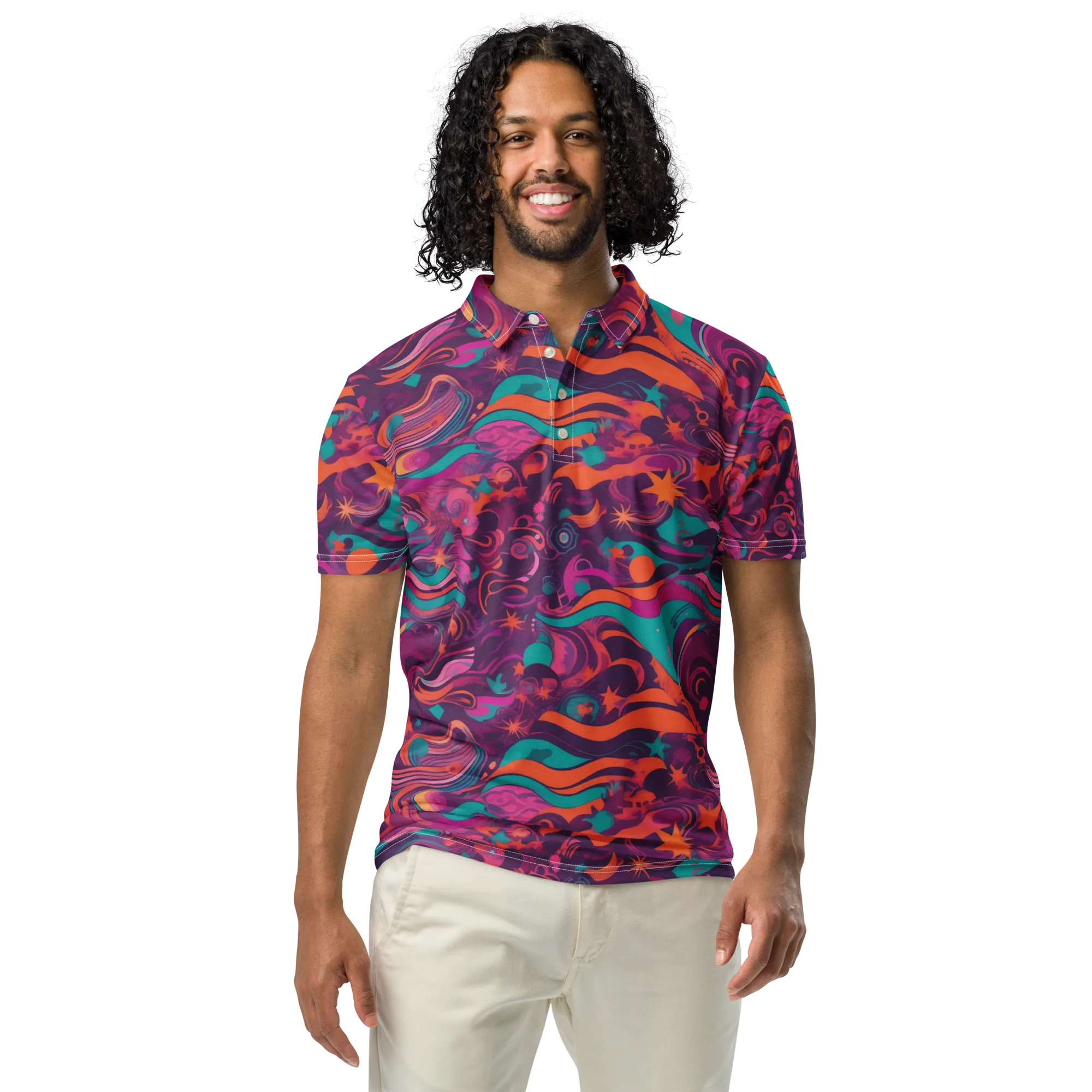 Ember And Turquoise on Men's Slim Fit Polo Shirt — Front