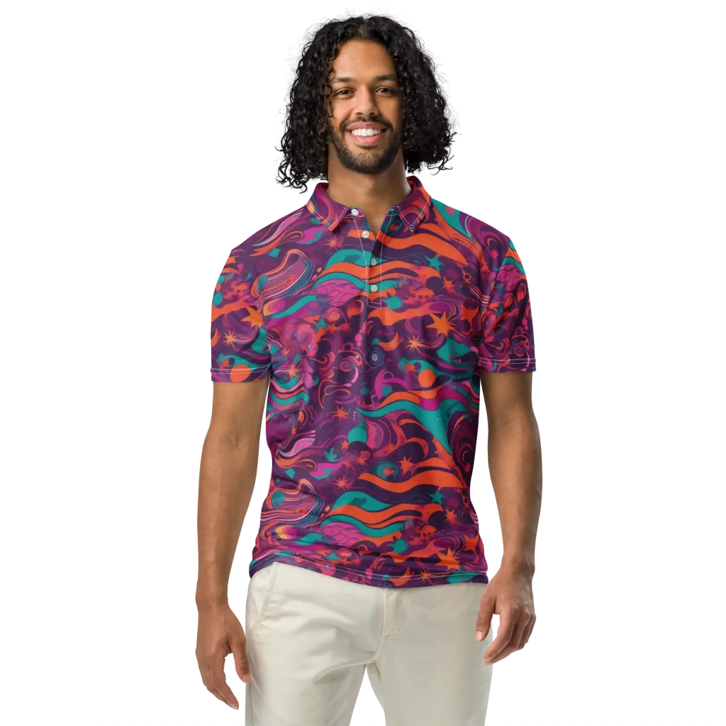Ember And Turquoise on Men's Slim Fit Polo Shirt — Front