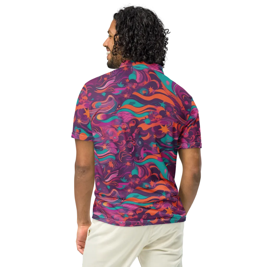 Ember And Turquoise on Men's Slim Fit Polo Shirt — Back