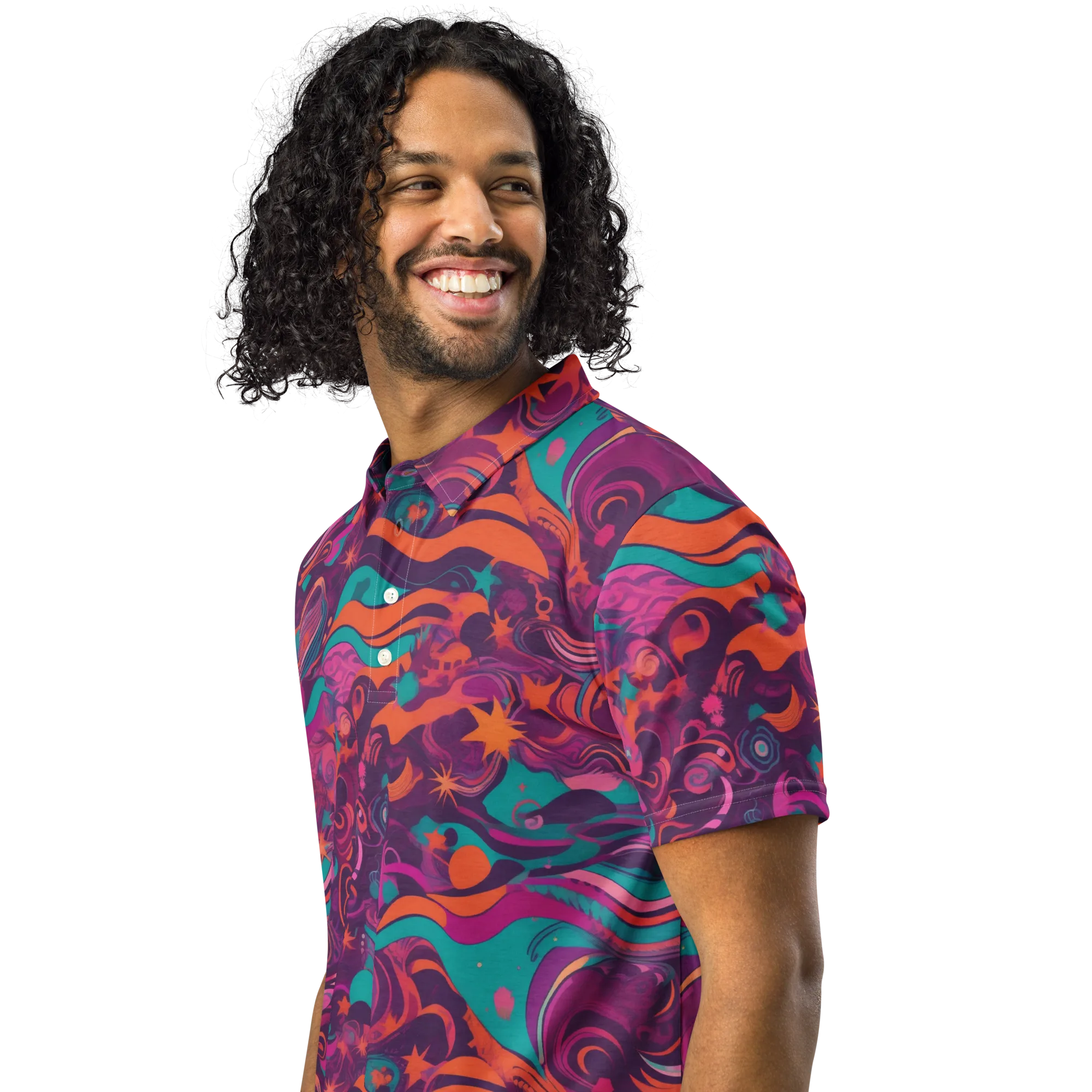 Ember And Turquoise on Men's Slim Fit Polo Shirt — Left Front