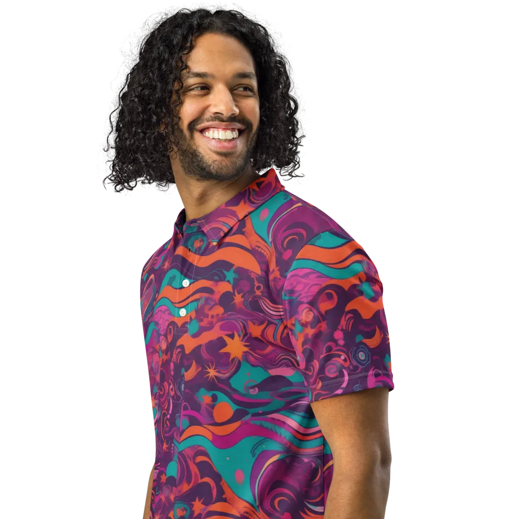 Ember And Turquoise on Men's Slim Fit Polo Shirt — Left Front