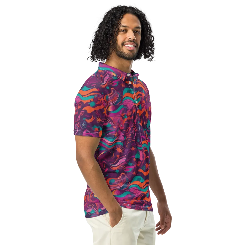 Ember And Turquoise on Men's Slim Fit Polo Shirt — Right Front