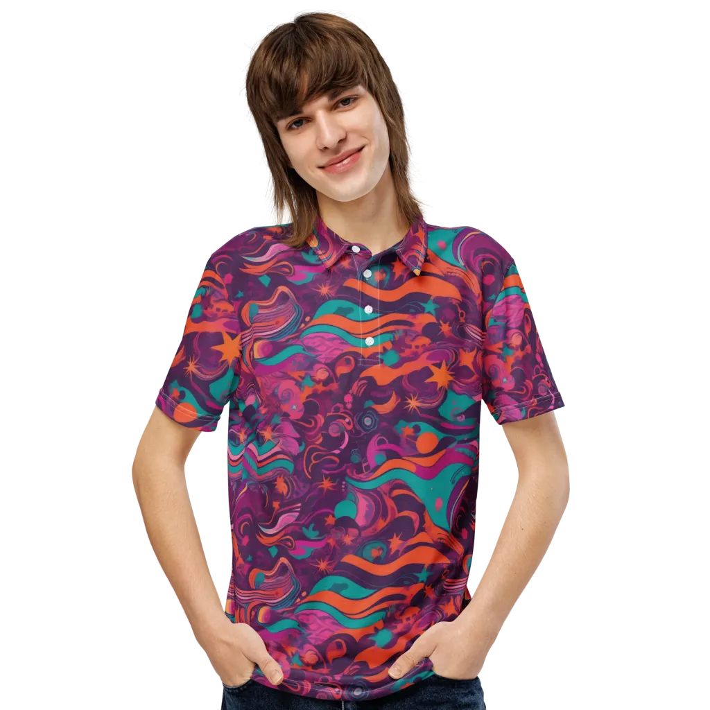Ember And Turquoise on Men's Slim Fit Polo Shirt — Front