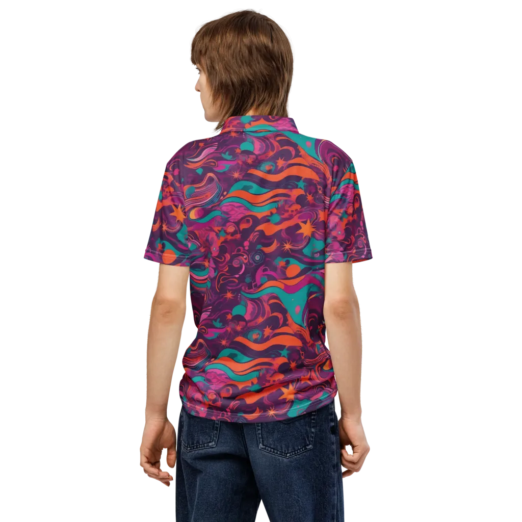 Ember And Turquoise on Men's Slim Fit Polo Shirt — Back